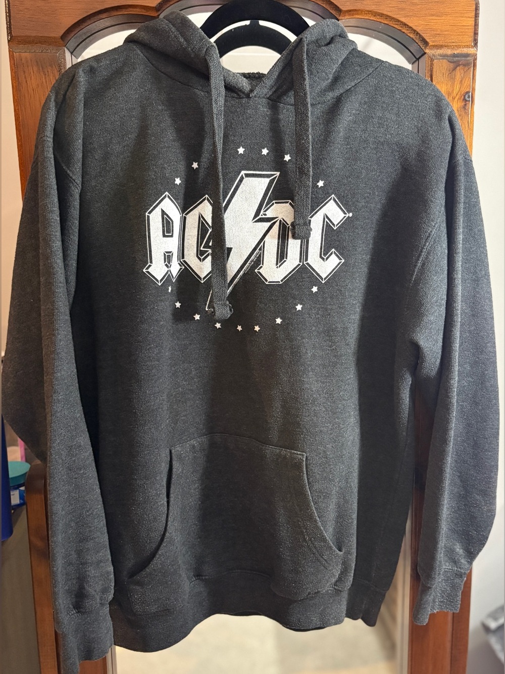 AC/DC Graphic Faded Pullover Hoodie in Charcoal Grey